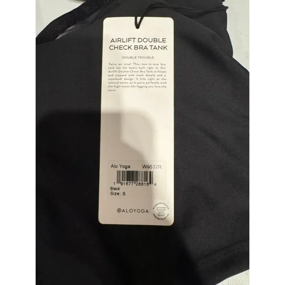 NWT Alo Yoga Airlift Double Check Sports Bra Tank Black Gym Workout Sports Sz S